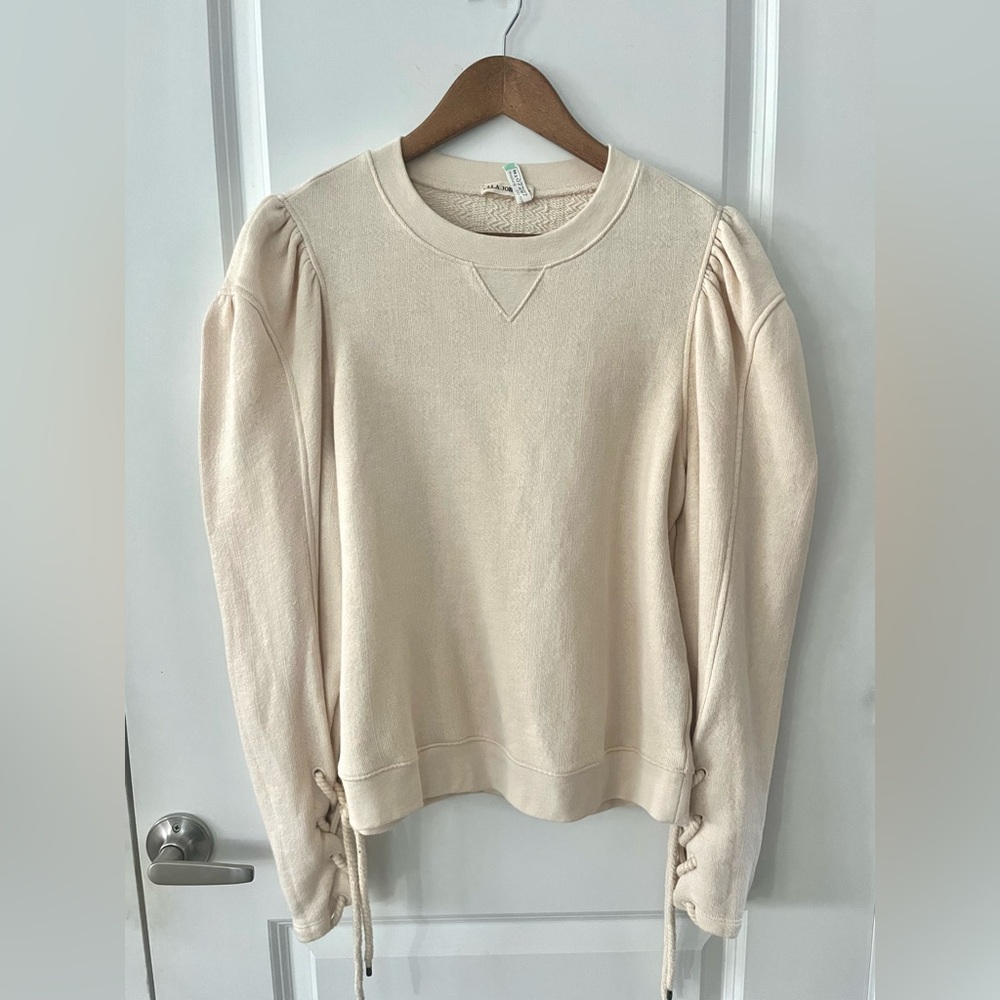 Ulla Johnson Cream Puff-Sleeve Lace-Up Sweatshirt
